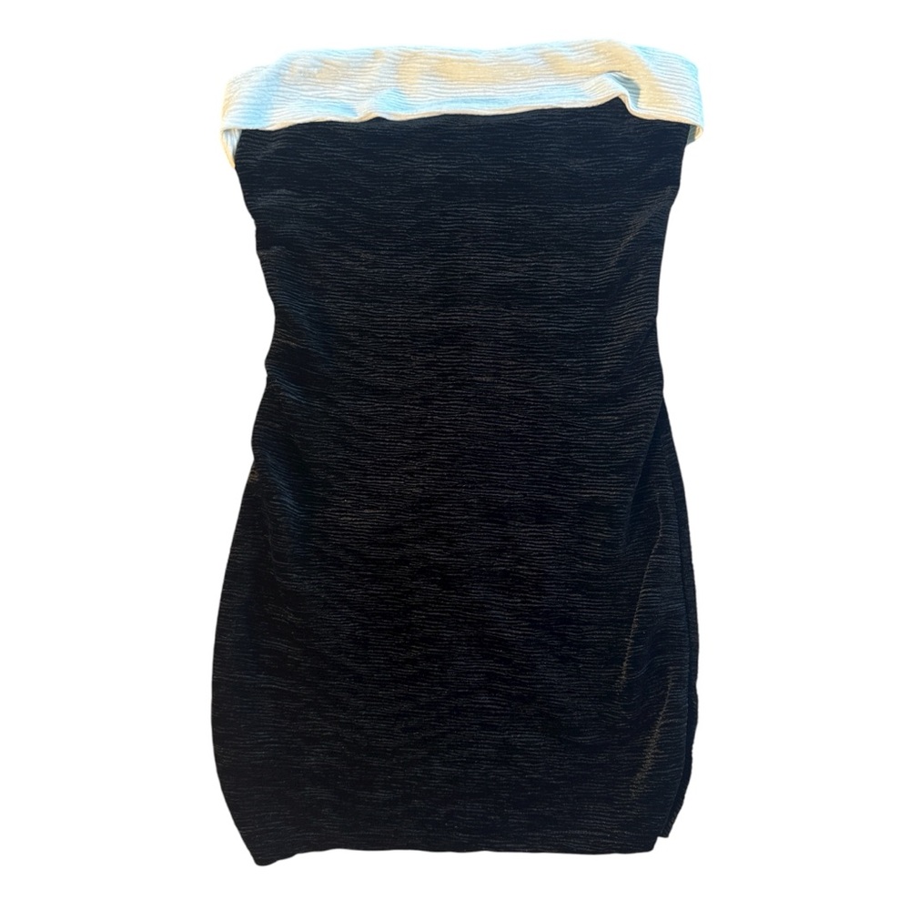 LBD1 Black velvet strapless dress with white trim size small
